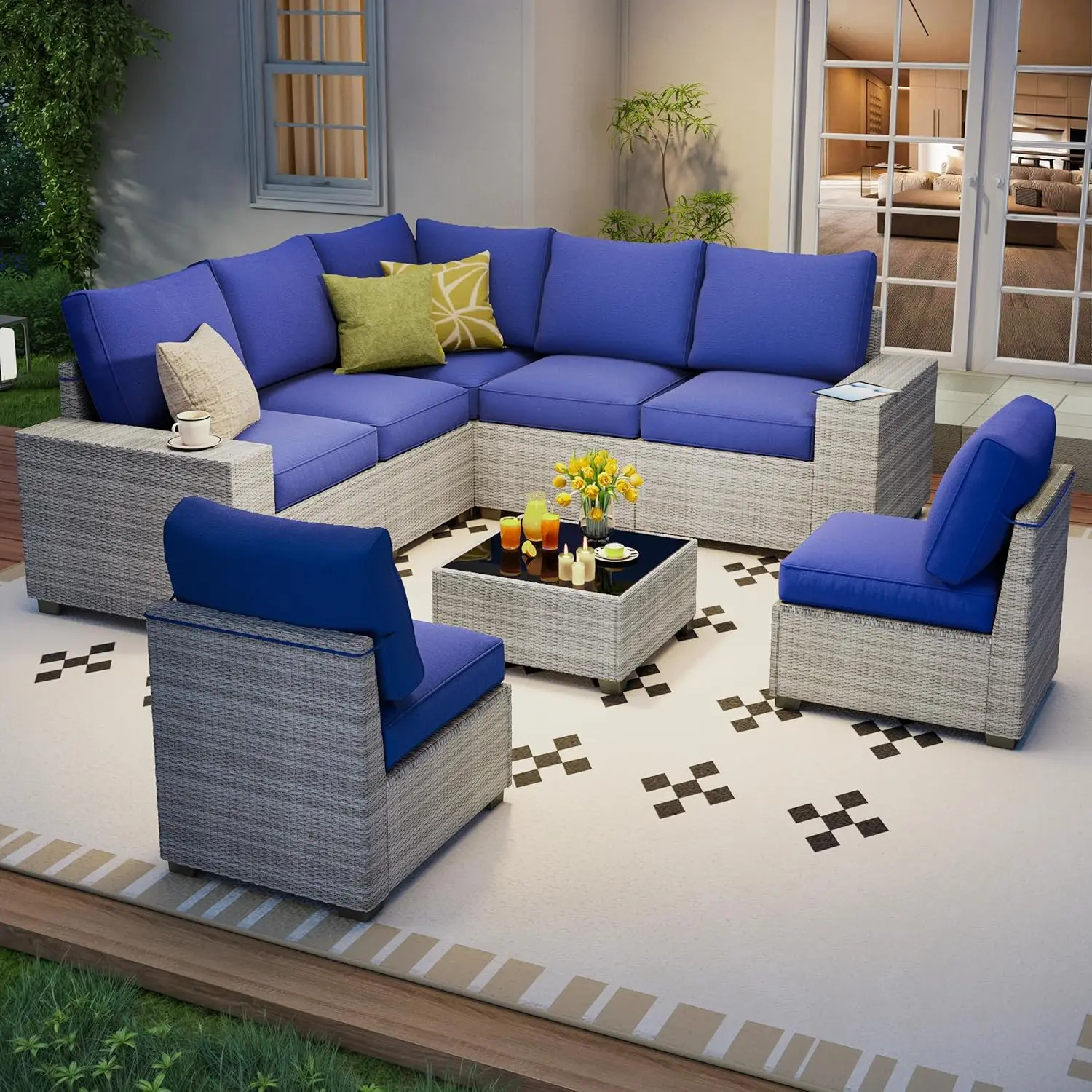 

Комплект садовой мебели из 8 предметов, модульный секционный комплект для улицы, современный модульный набор для отдыха, на заказ