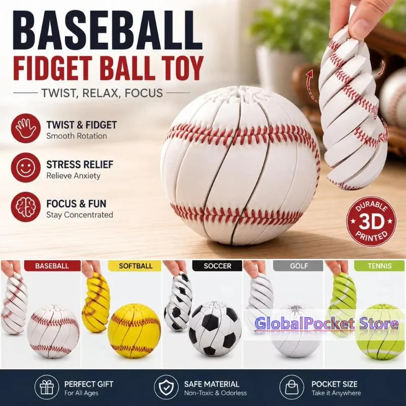 [TG823]1Pcs Portable Sensory Anti Stress Toys 3D Printing Baseball Football Fidget Ball Toy Desktop Ornament For Teens Adult