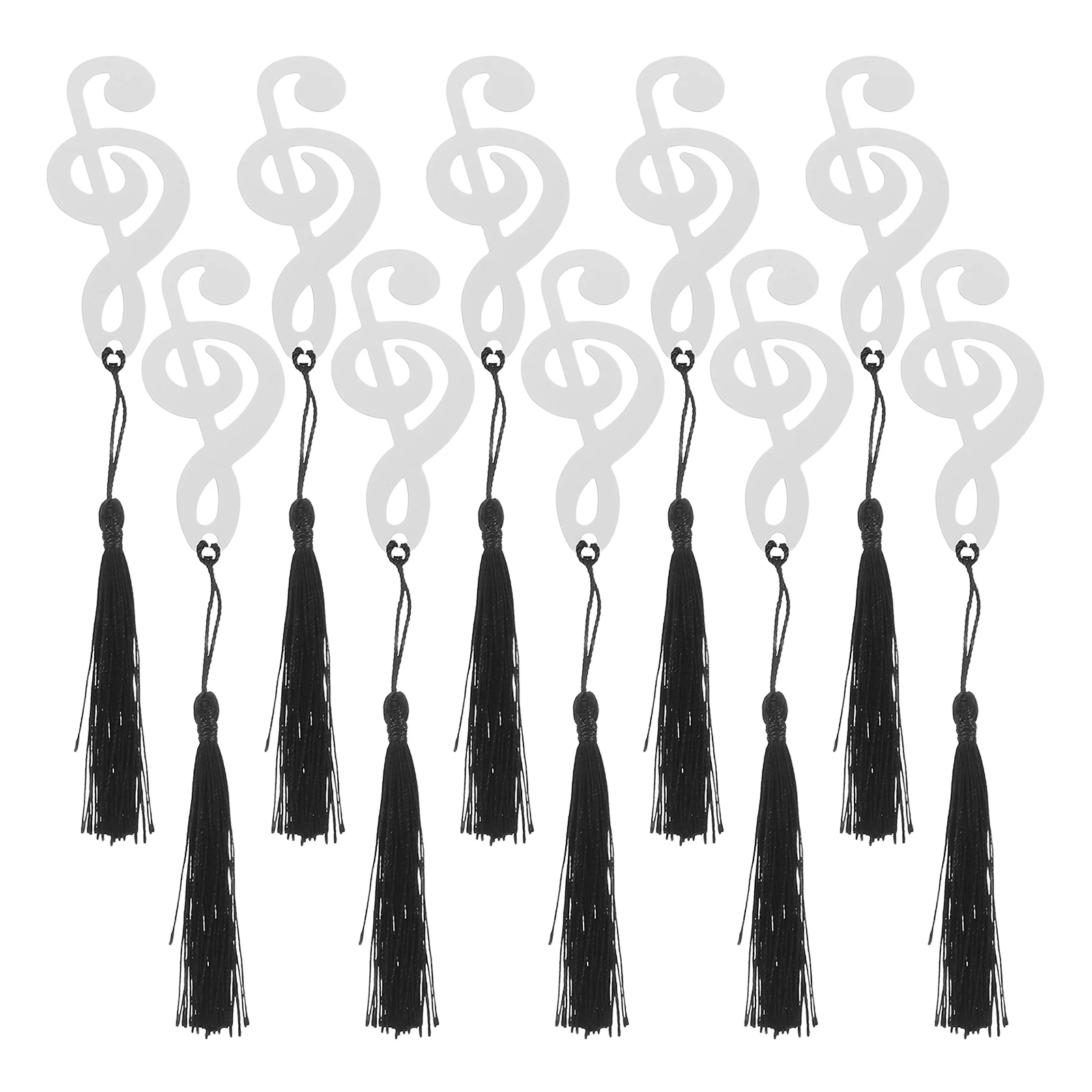 10 قطع من علامات صفحة الملاحظات الموسيقية المصنوعة من الفولاذ المقاوم للصدأ، إشارات مرجعية معدنية فضية، هدية شرابة سوداء لقارئ طلاب التخرج