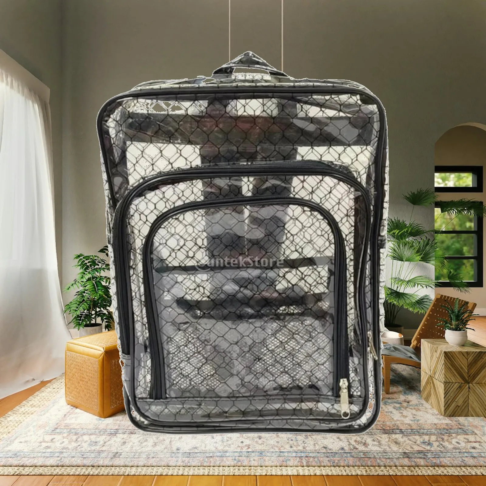 PVC Mesh Storage Bag Dustproof Clear Bag with Zippered Pocket Lightweight Breathable for Workshop, Equipment Room