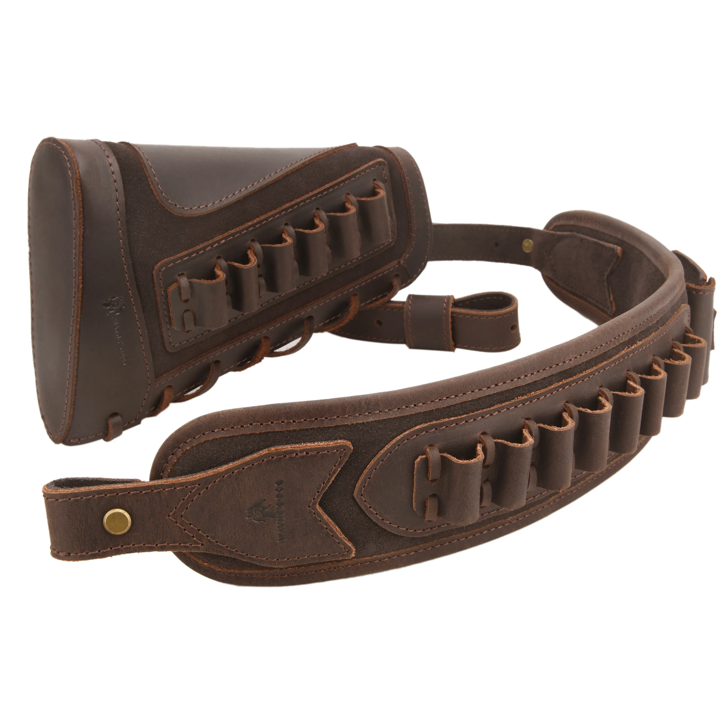 Vintage Leather Gun Buttstock Cheek Rest Pad with Rifle Cartridge Ammo Sling for 30/30 .308 .45-70 .357mag .22LR 12 Gauge