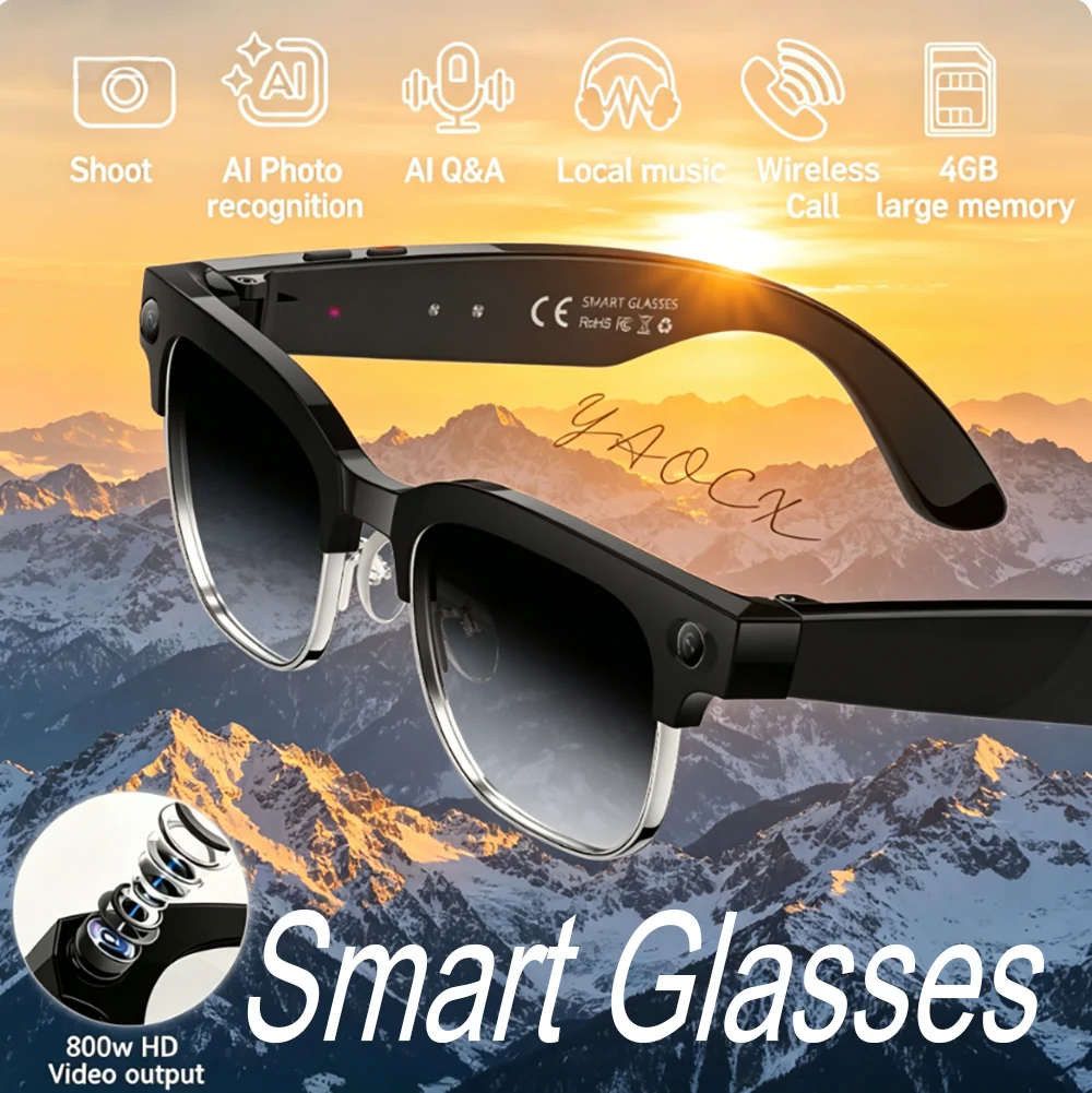 

NEW 2026 Fashion AI Smart Glasses 4K ULTRA HD Al Voice Wake-up AI Translation AI Question BT Call 800W Pixel HD Smart Glasses