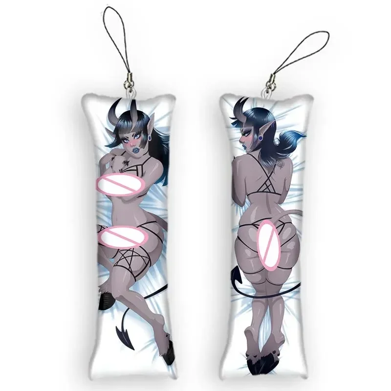

FashionKeychain Mini Furry Dakimakura Pendant 2-Side Print Ornament Cute Small Body Pillow Pendant Anime Phone Strap Funny Gift