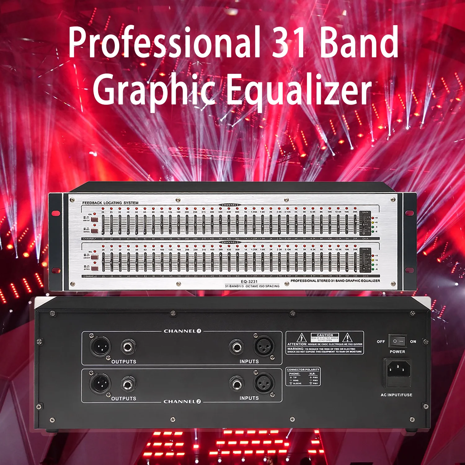 GAX-EQ3231 Professional DJ System 31 Bands Stereo Graphic Equalizer Feedback Locating System Stage Home Karaoke