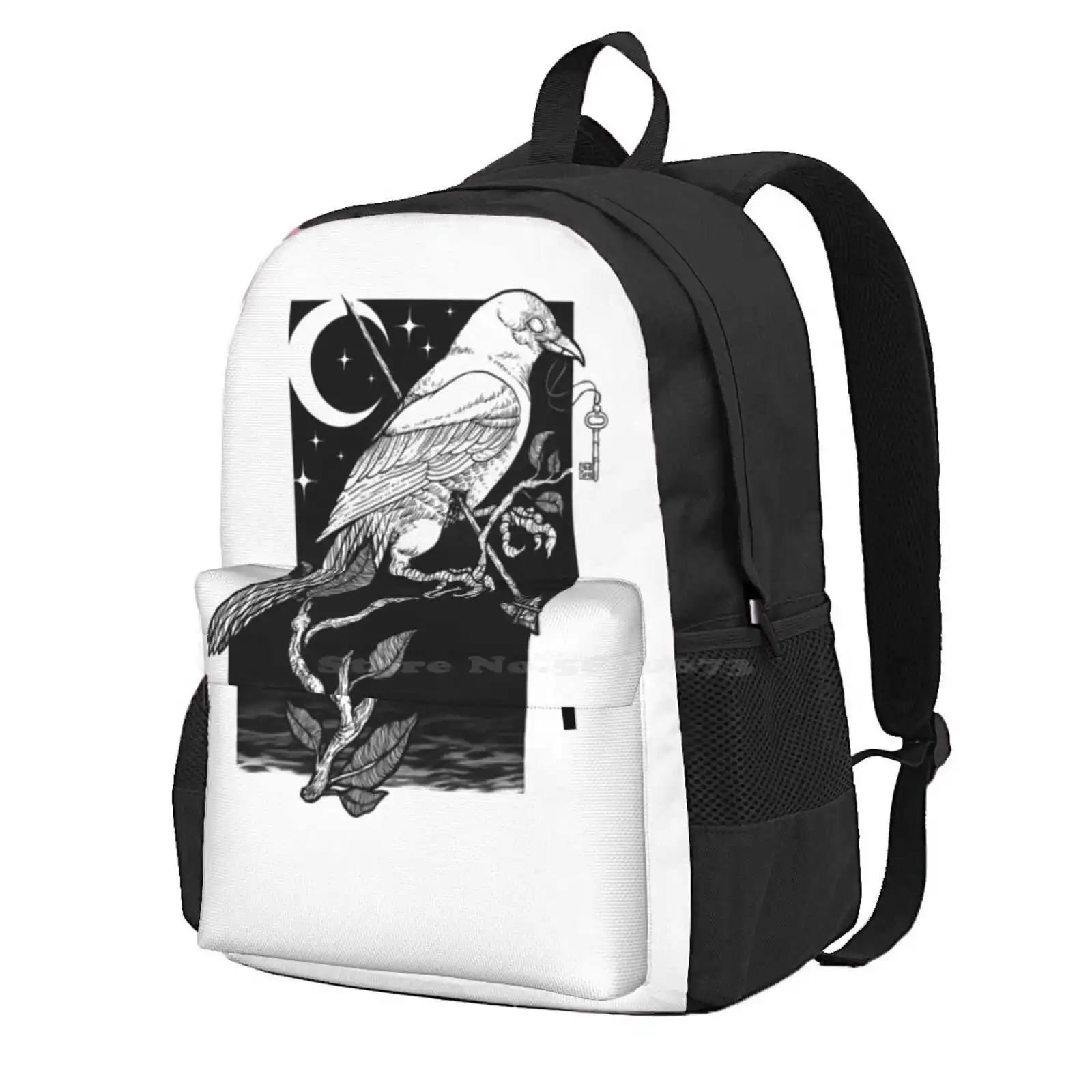 Night Crow Hot Sale Schoolbag Backpack Fashion Bags Crow Raven Night Death Dark Moon Gothic Deniart Occult Black White