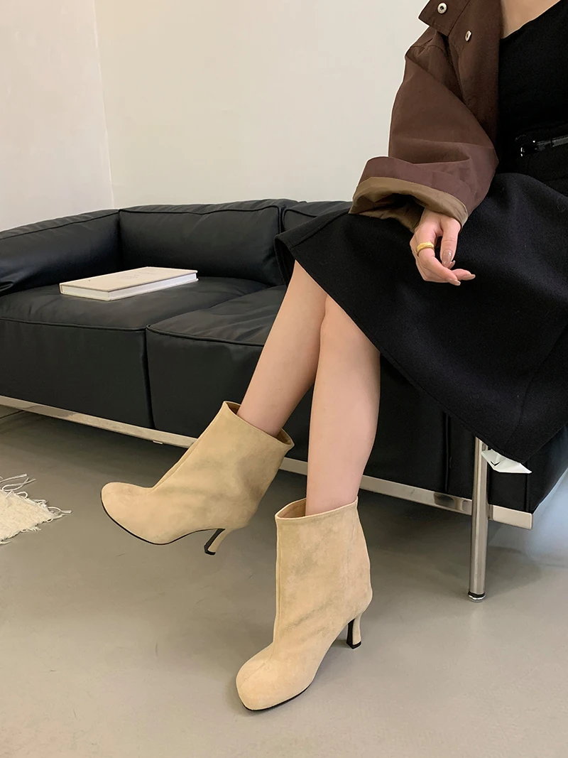 AIYKAZYSDL 2026 ساحة تو فو الجلد المدبوغ حذاء من الجلد كعب منخفض هريرة الحديثة الغربية قصيرة Bootie أحذية أنيقة الخريف الربيع 41 42 #2