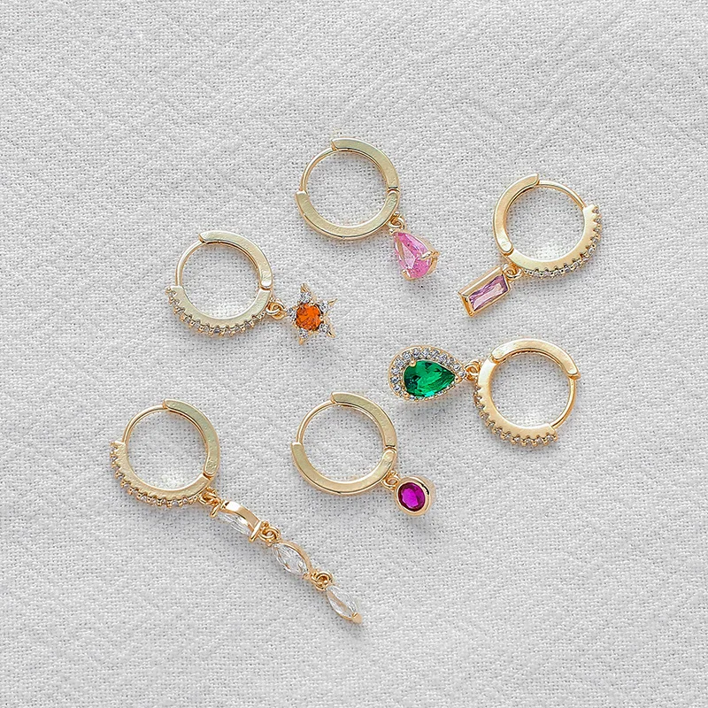 

925 Sterling Silver Needle Classic Six Piece Set Colorful Hoop Earrings for Women 2023 INS Luxury Charming Jewelry Set Earrings