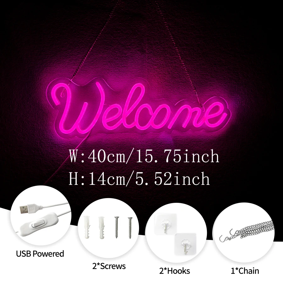 Welcome Led Neon Sign, Pink Letter Icon Business Wall Lamp, Suitable For Bar, Hotel, Coffee Shop, Game Room And Restaurant Decor