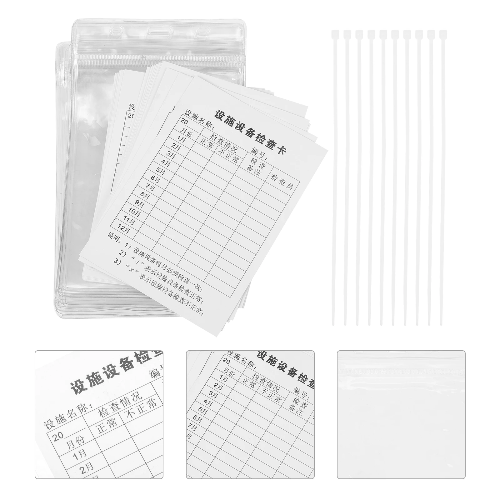 Equipment Inspection Card Record Labels Simple Design Waterproof Sleeve Cable Tie Safety Maintenance Tag