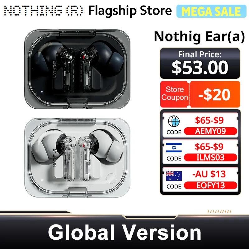 Global Version Nothing Ear (a) Bluetooth Earphone  45dB Active Noise Cancelling ANC Dynamic 42.5 hours listening Fashion Design