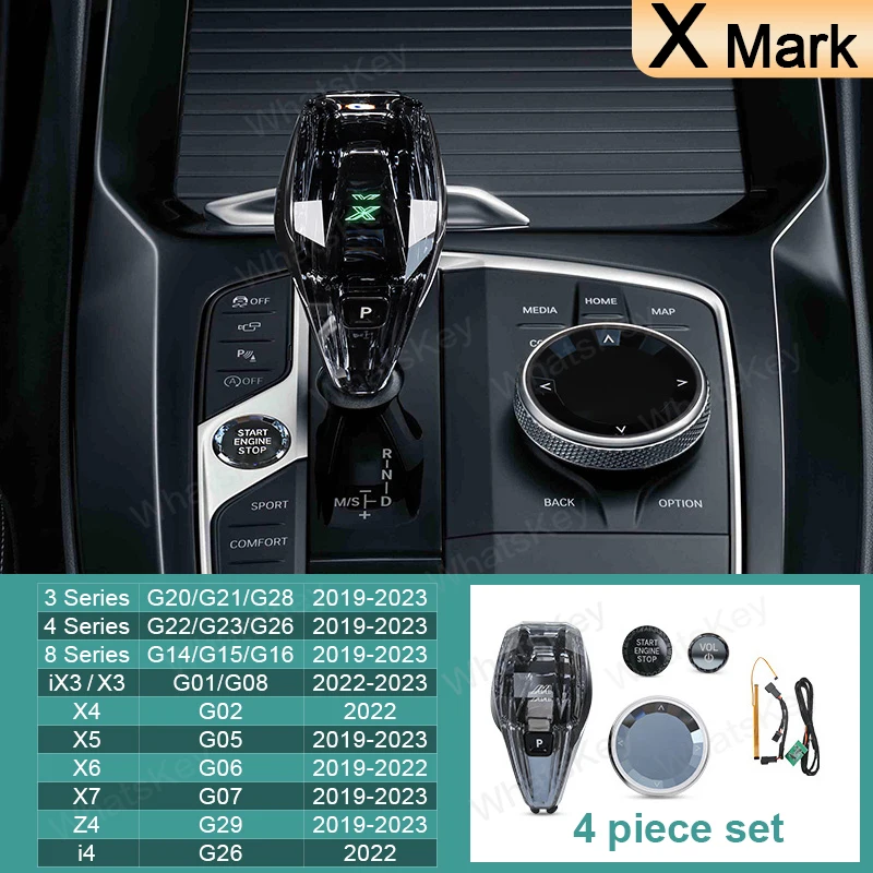 Crystal Gear Shift Knob Kit with Sync Ambient Light G20 G22 G29 X5 G05 X6 G06 X7 G07 Z4 iX3 X3 G01 G08 Atmosphere Lamp