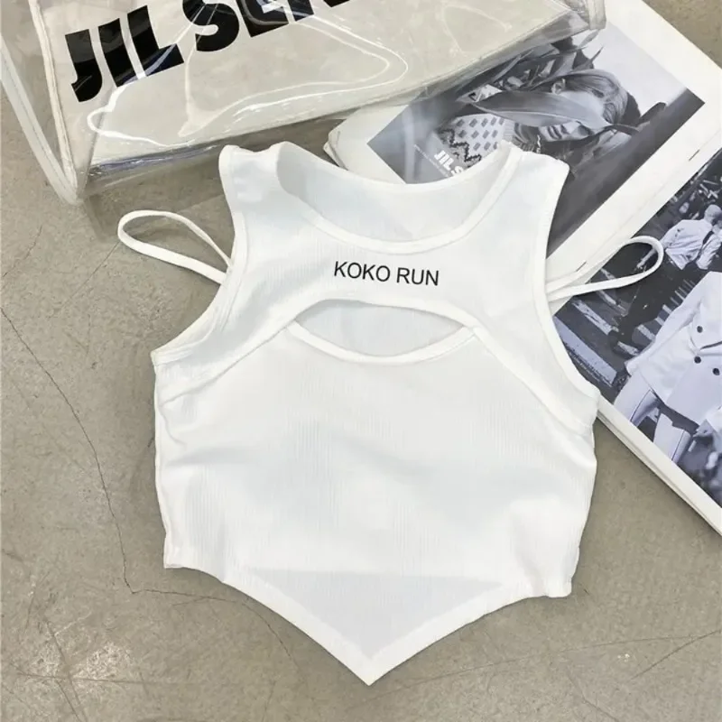 Summer Street Sleeveless Tanks Short Party Hot Tops Women Hollow Out Bra Y2K Female Sexy Camisole Spaghetti Strap Bra Crop Tops