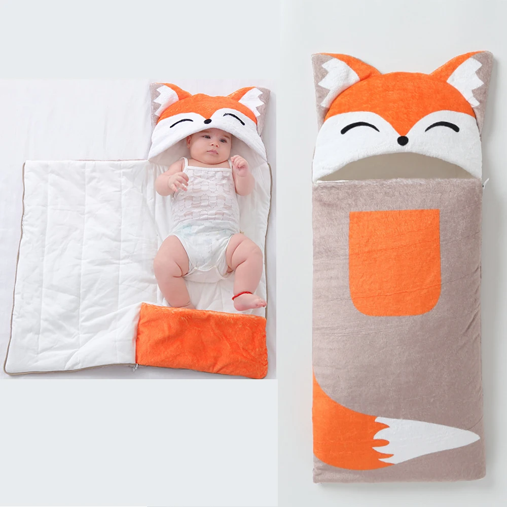 

Newborn Baby Sleeping Bag Fox Shape Thick Warm Blanket Pure Cotton Cocoon Girls Wrap Clothes Boys Infant Swaddle Nursery Babies