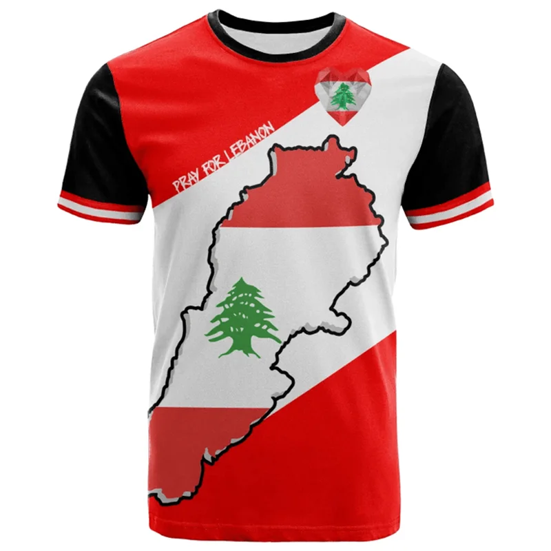 The Republic-of Lebanon Map Flag 3D Print T Shirt Lebanon Coat Of Arms Graphic Tee Shirts Vintage Ethnic Short Sleeves T-shirts