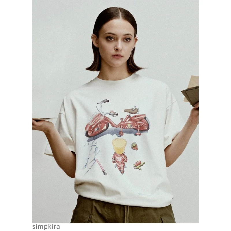 Simpson street culture wash to do old printed T-shirt loose casual short sleeved oversized T-shirt for men and women