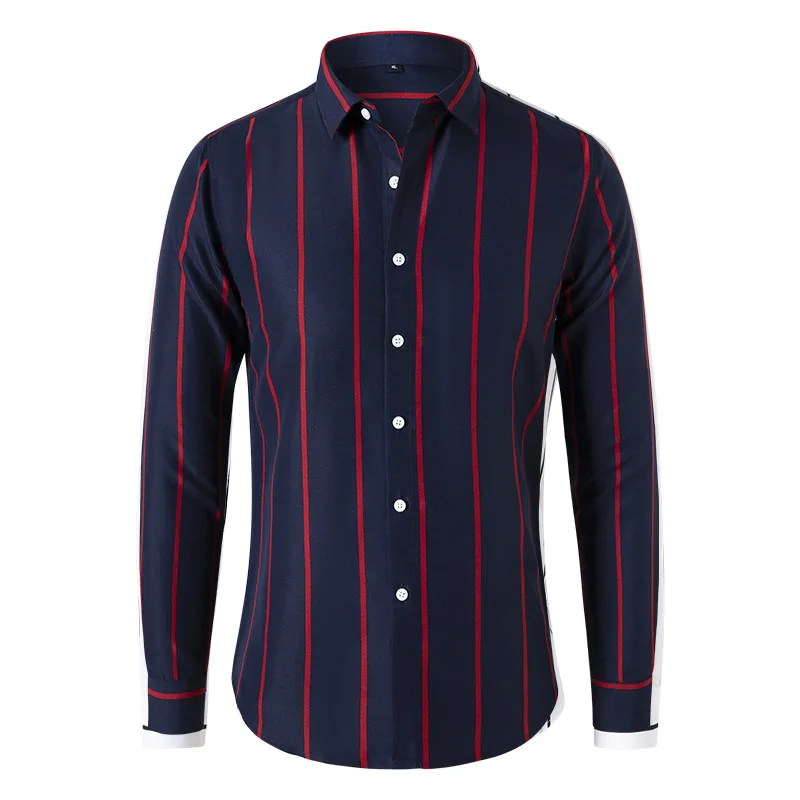 

2024 Spring/Summer New Foreign Trade Men's Wear Business Stripe Shirt Men's Fashion Long Sleeved Handsome Casual Shirt