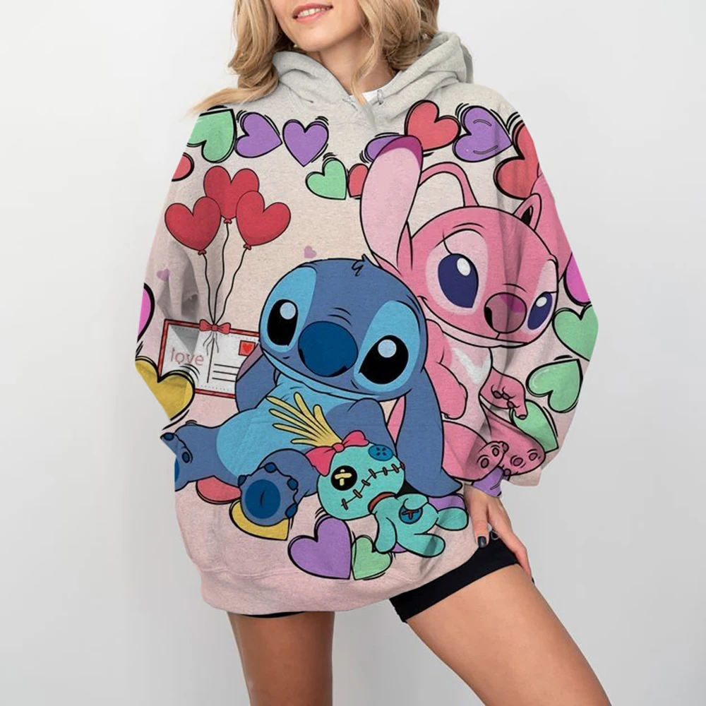 Disney Stitch cartoon print Hoodie Women Aesthetic Hoodies Unisex Album cartoon Print Pullovers Sweatshirts Korea