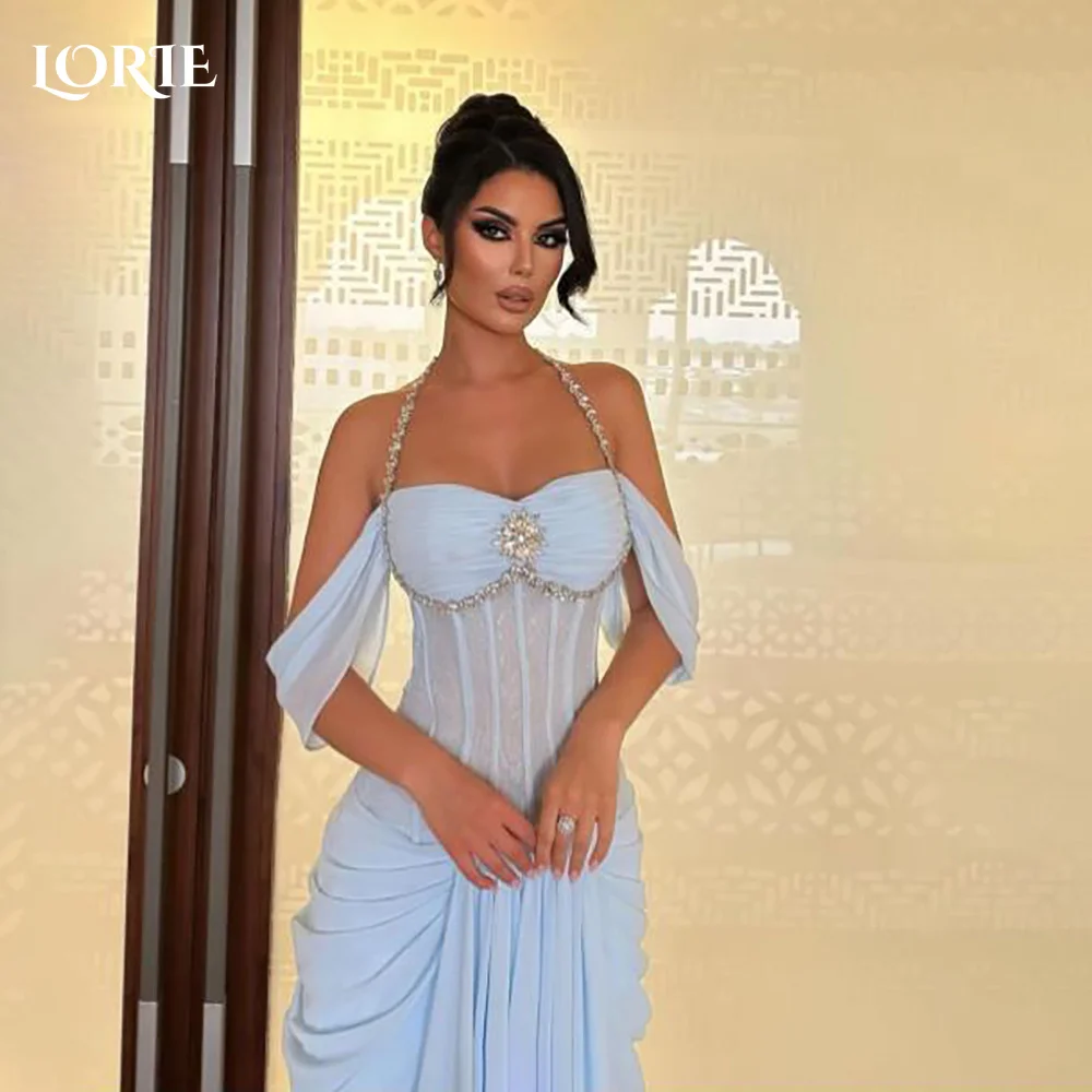 

LORIE Modest Crepe Evening Dresses Elegant Halter Pleats Corset Mermaid Arabia Prom Gown Shiny A-Line LongParty Dress Customized