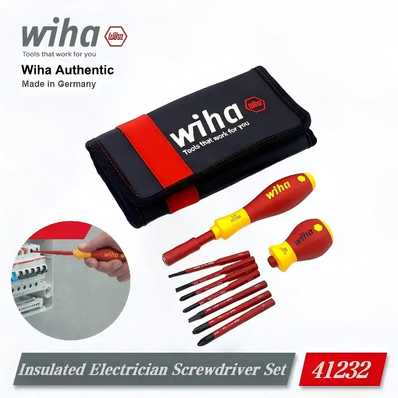 WIHA 41232 9Pcs Insulated Electrician Screwdriver Set with Replaceable Slim Bit