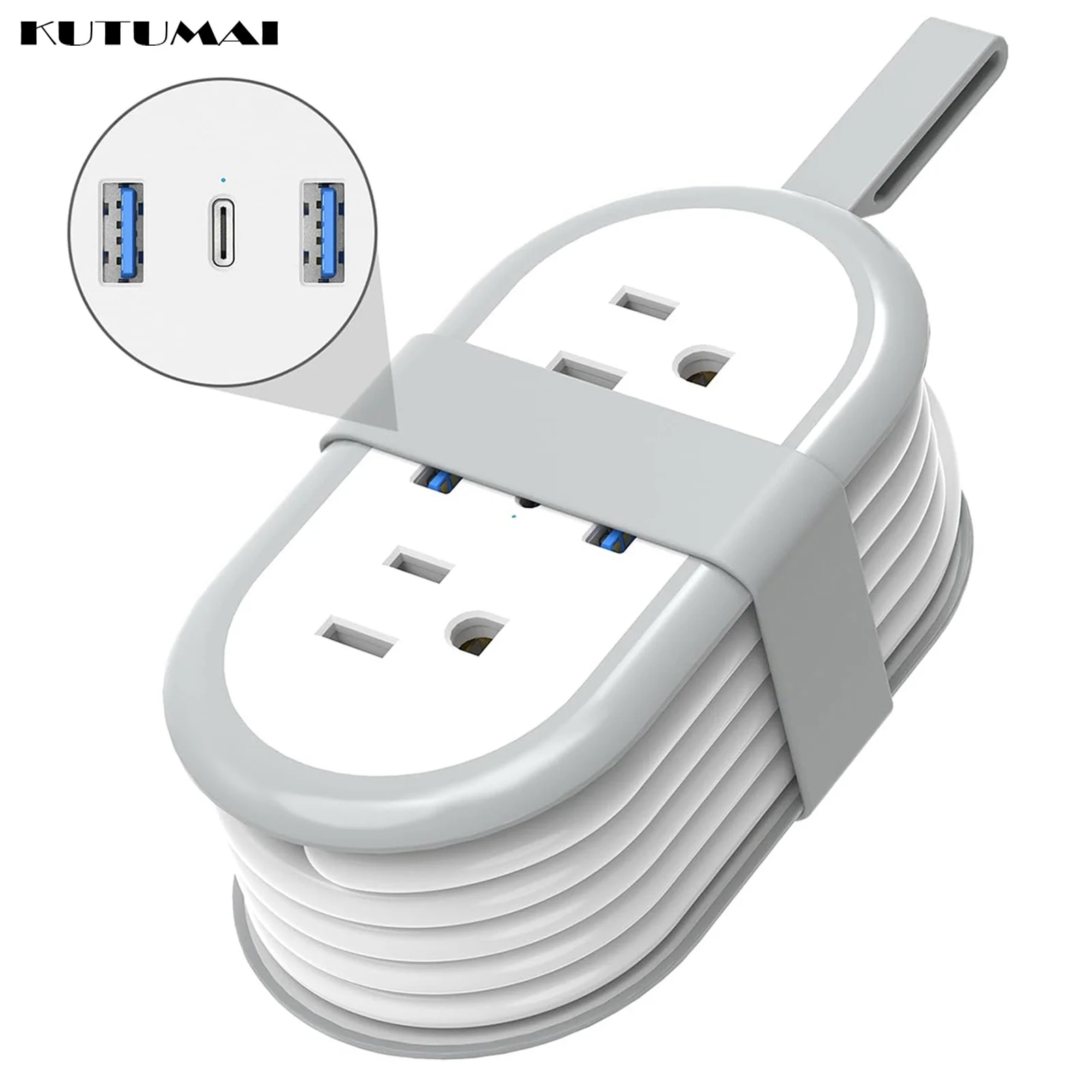 

US Power Strip Surge Protector with 4 Outlet 2 USB + 1 Type-C Ports 4.2 FT Extension Cord Wall Charger Travel Electrical Sockets