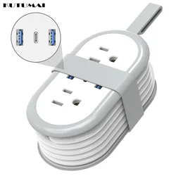 US Plug Power Strip Multi Electrical Socket Network Filter 2 Outlet 3USB Port Surge Protection 4.2FT Extension Cord For Travel