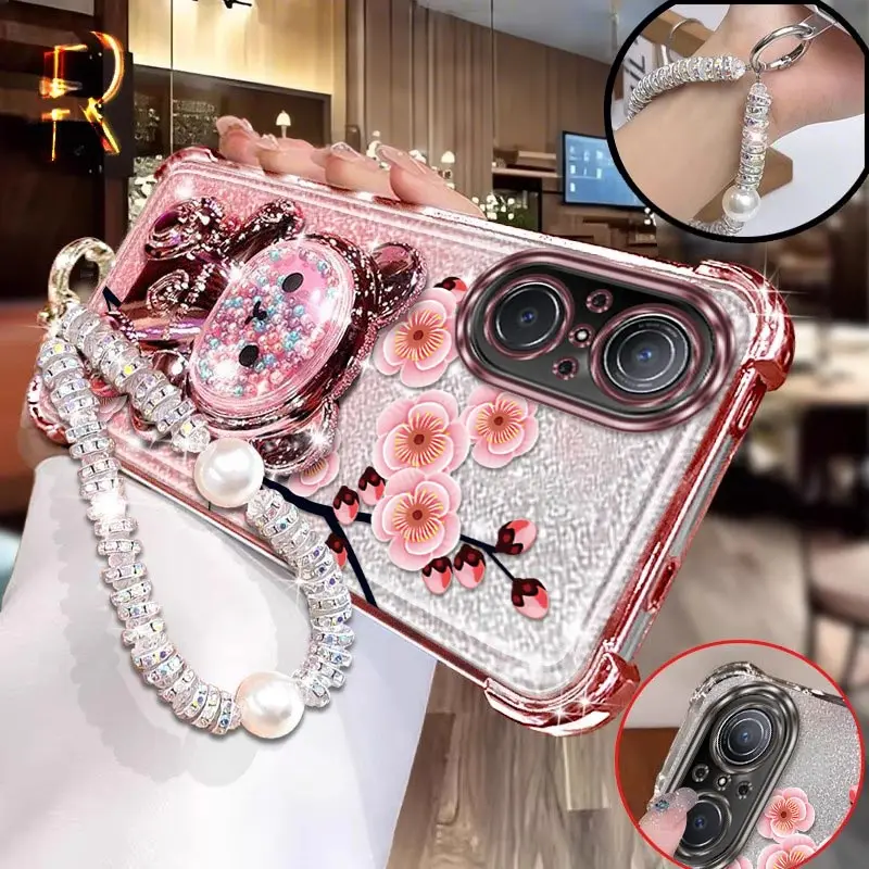 

50SE Ярко-розовые цветы Браслет-держатель Чехол для телефона Honor X60i 50GT X60 V40 X60Pro 50SE X40 X50 X30i X50i Play 9T Cover