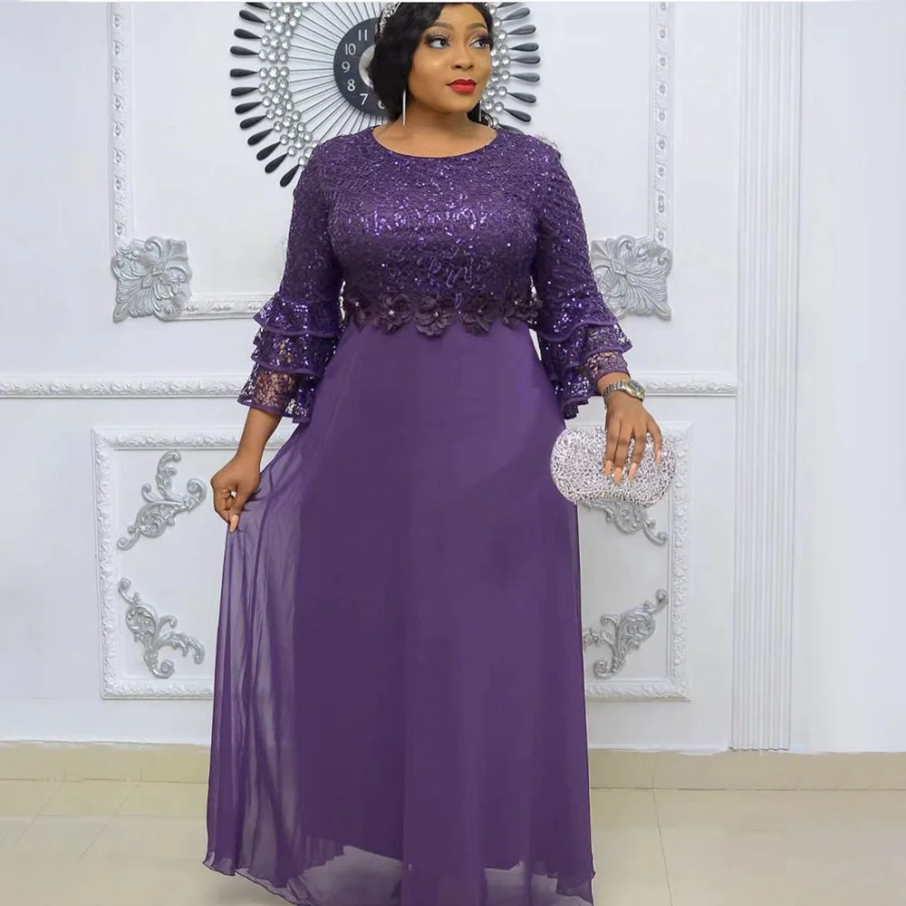 Customized African Wedding Party Dreses for Women Spring Autumn African Short Sleeve V-neck Polyester Green Pink Red Long Dress