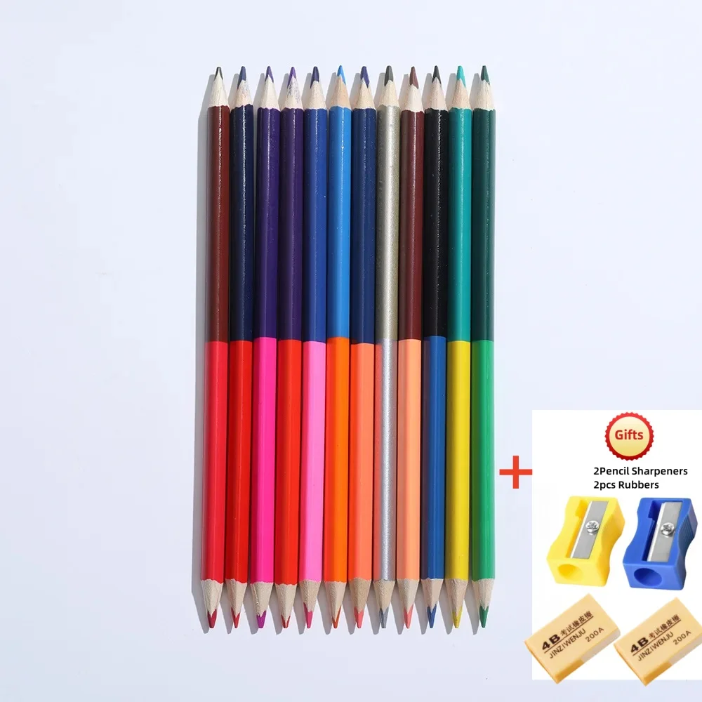 24Color 12pcs Double-headed colors lead Pencil Wood Colored Pencils for Drawing Stationery Office Accessories School Supplie