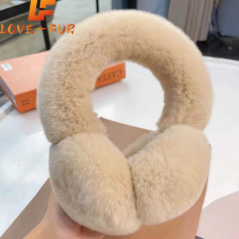 

Furry Ear Muffs for Women, Winter EarWarmers, Soft Warm Cable, Real Rex Rabbit Ear Covers for Cold Weather