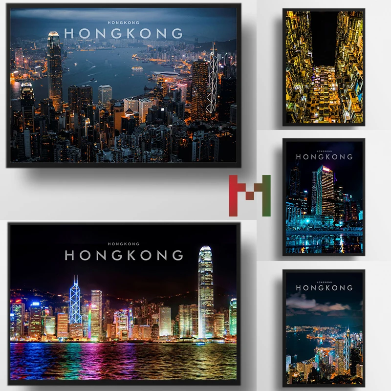 Asia Big City HONGKONG City View Poster Canvas Printing HONGKONG Night City View Wall Decor Traveling Wall Aesthetic Decoration