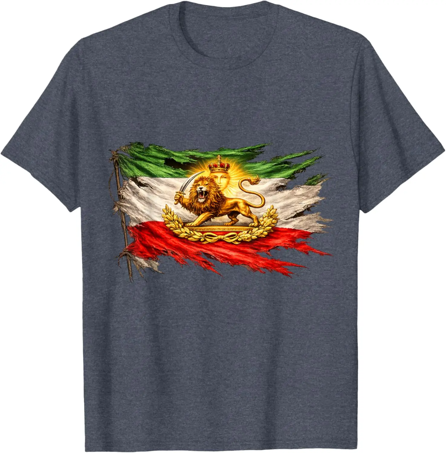 Iran Flag with Lion and Sun Emblem, Vintage Persian Heritage T-Shirt, unisex, men's fashion apparel, style, a patriot's gift.