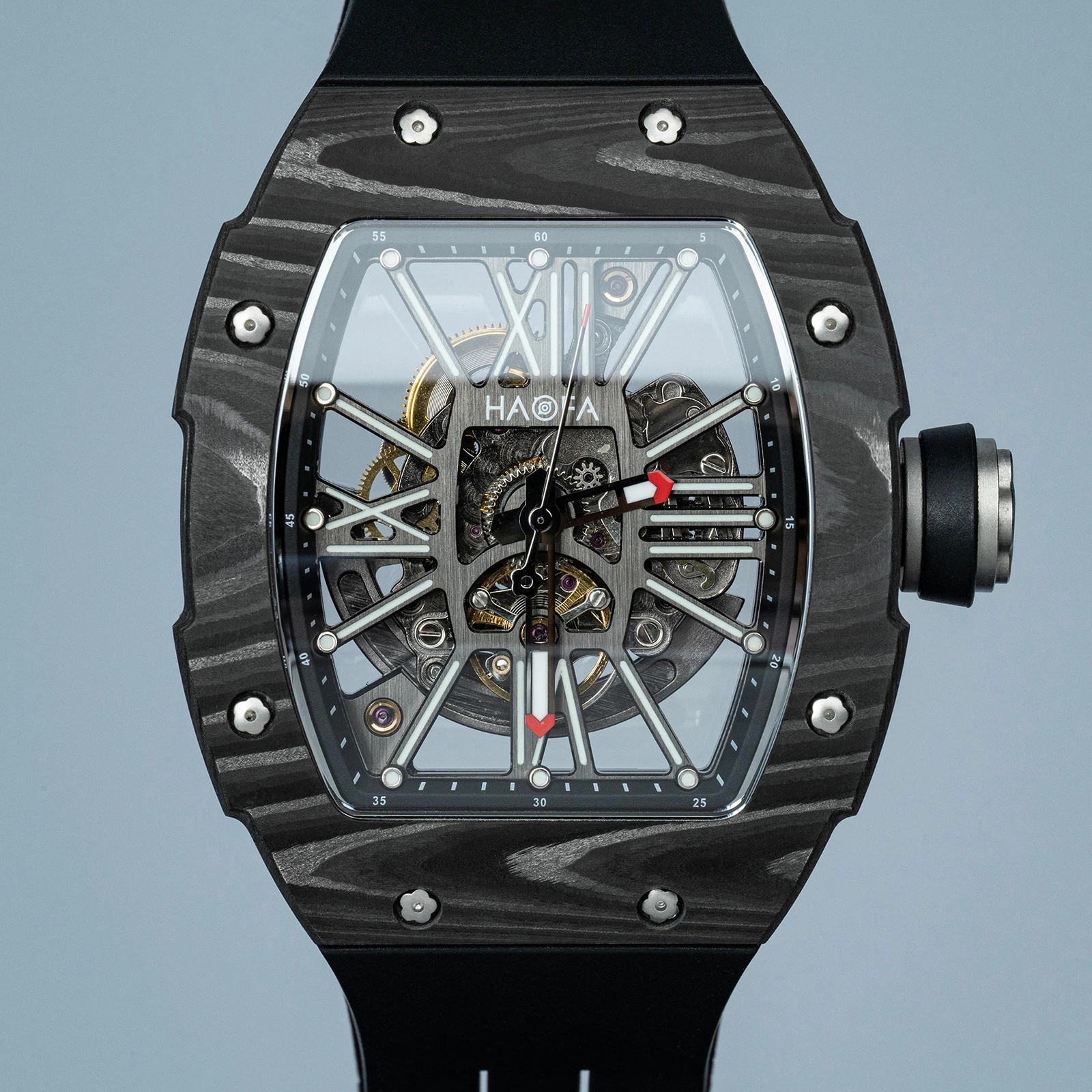 Haofa Full Skeleton Automatic Mechanical Watch for Men Carbon Fiber Bezel Hollow Movement Luminous Wristwatch Luxury Casual 1976