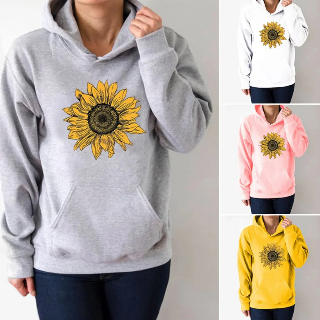 여성용 동물 해바라기 프린트 후드 스웨트셔츠 탑 뉴 패션 여성용
