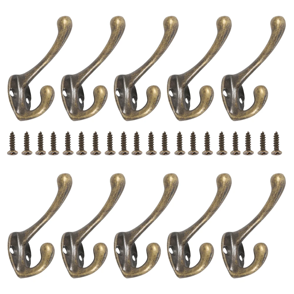 

10/20Pcs Coat Hooks Wall Mounted Heavy Duty Dual Coat Rack Bronze Vintage Clothes Hanger With Screw for Door Coat Hooks Bathroom