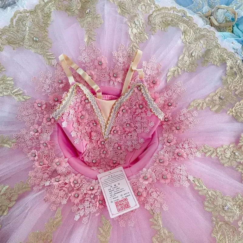 Balé rosa profissional tutu para meninas e mulheres, fantasias de bailarina panqueca, performance de dança cisne vestido de grupo, clássico, infantil