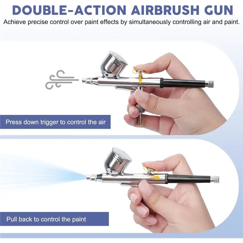 HHO-Dual-Action 0.3Mm Airbrush Gun Kit- Feed Functionality For Painting, Modeling, Cake Decorating, Makeup, Nails, Crafts