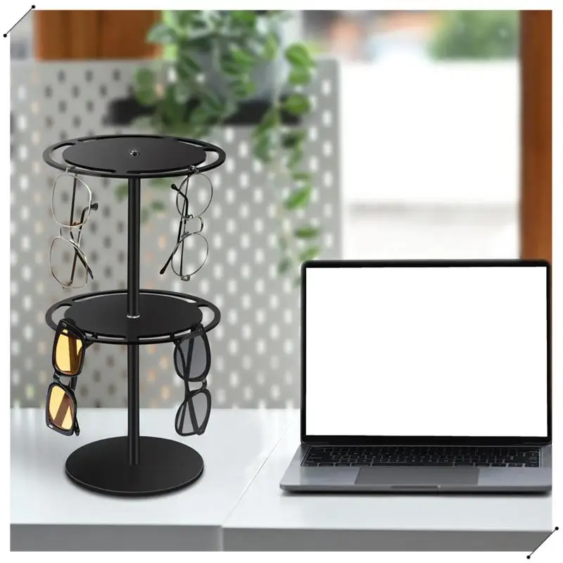 Sunglasses Holder Organizer, 360° Rotatable Acrylic Eyeglasses Display Stand, Eyewear Storage Rack For Desk Dresser Easy Install