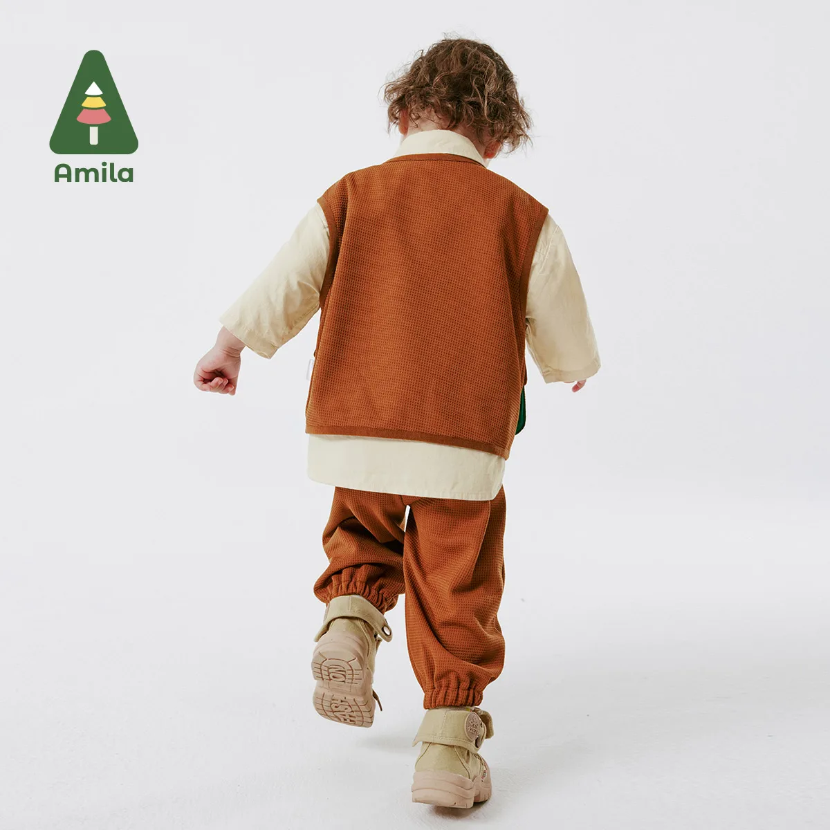 Amila 2024 Spring New Boys\' Vest Set Three-Dimensional Pocket Cargo Style Cotton Fabric Comfortable Outdoor Baby Clothing