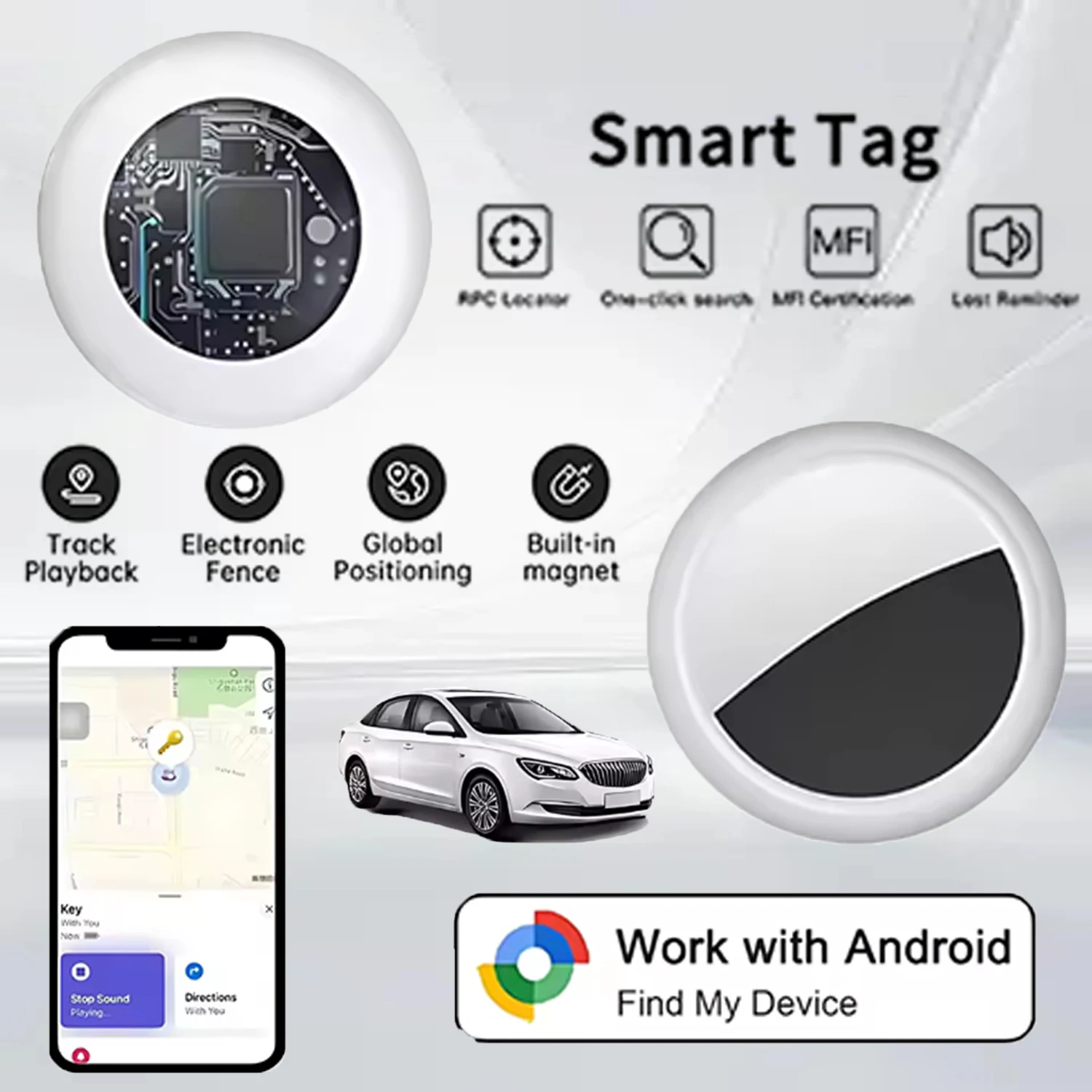 

For App Phone Airtage Bluetooth GPs Tag Find My app Anti-lose Tracker SoundLocate Message Reminder Alarm Key Finder Pet GPS Loct