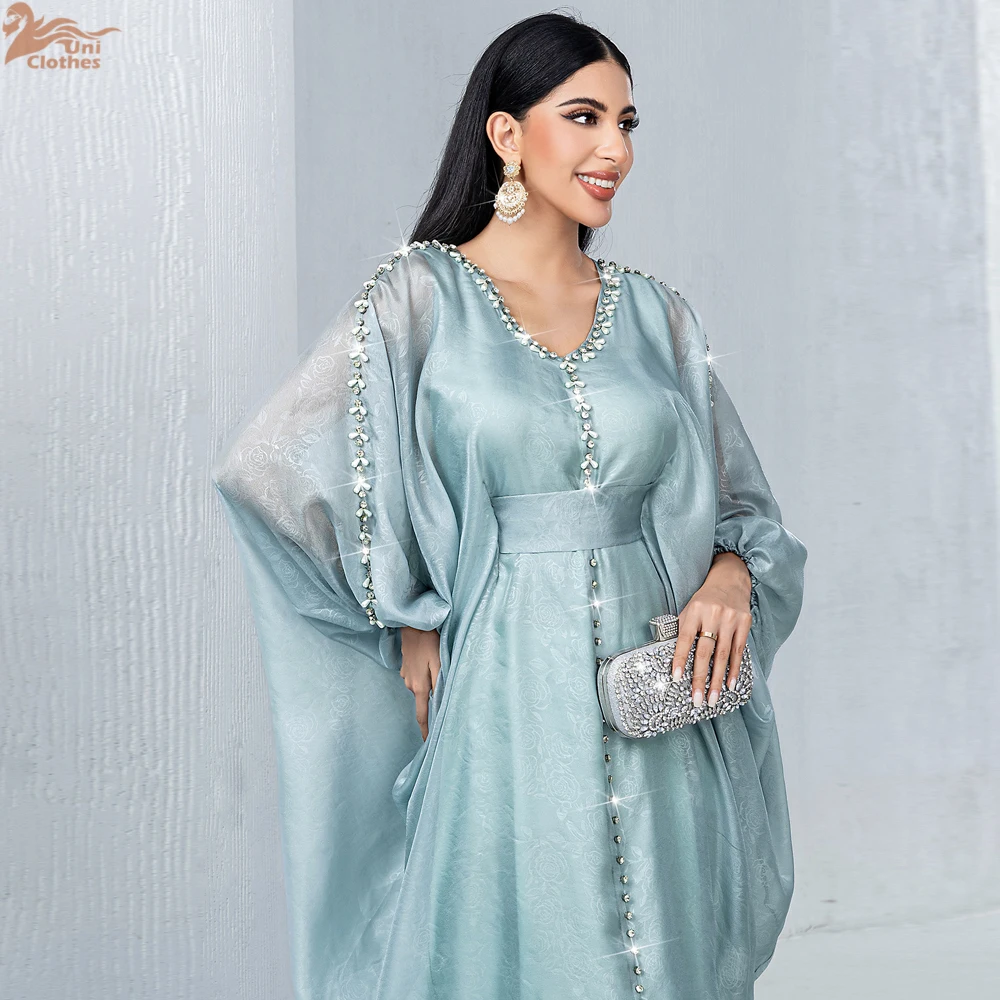Ramadan Batwing Raso Abaya Damen Dubai Abaya musulmano di lusso per le donne Maxi abito caftano Islam Abbigliamento Caftano Marocain Femme