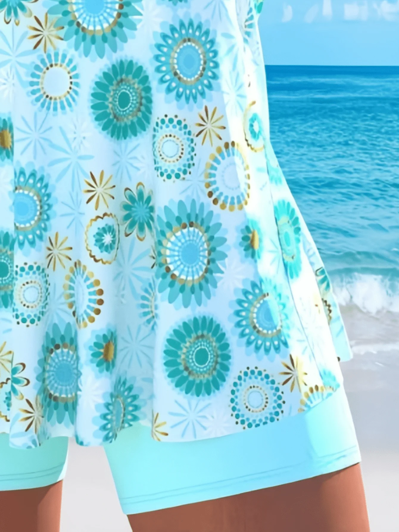 

Womens Blue Floral Print Swimsuit With Halter Top And Shorts For Beach Summer