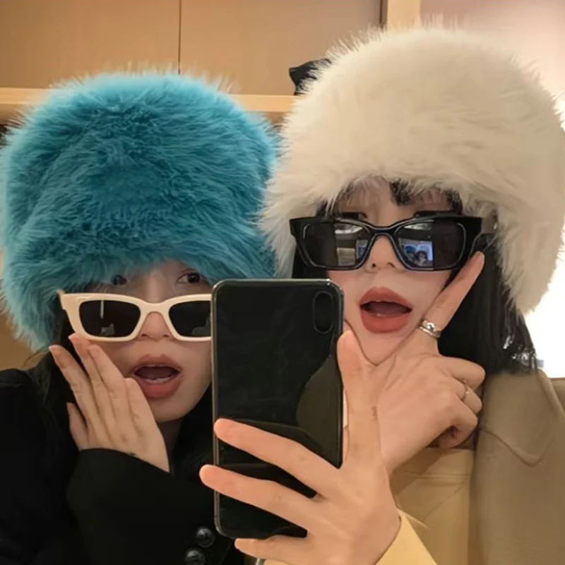 

Зимняя толстая теплая меховая шапка-бини, женская модная шапка из искусственного меха норки, русская шапка, однотонная плюшевая шапка без полей, лыжная шапка без полей