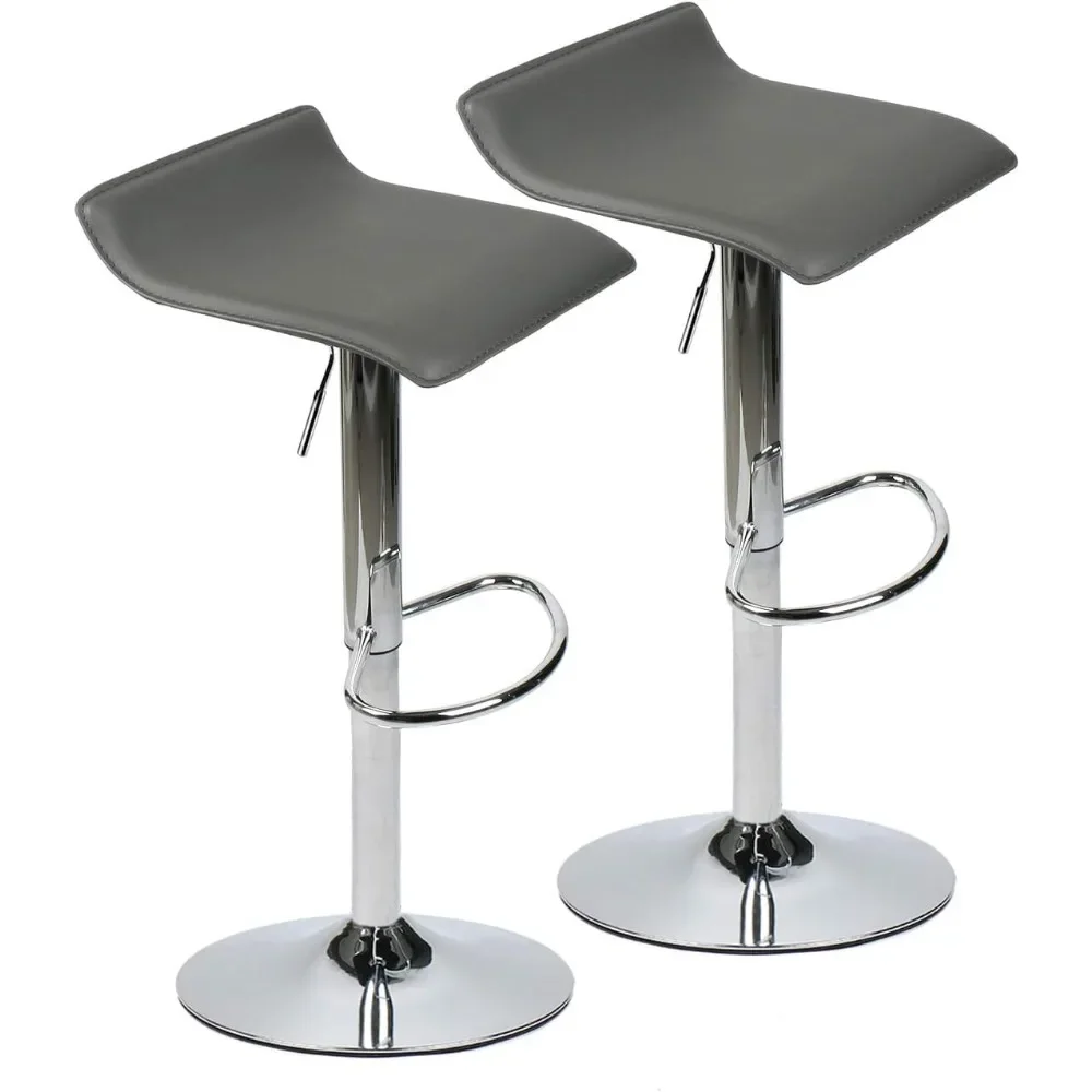 

Bar Chair Set of 2, Adjustable Barstools and Footrest, PU Leather and Chrome Base with Back, Bar Chair