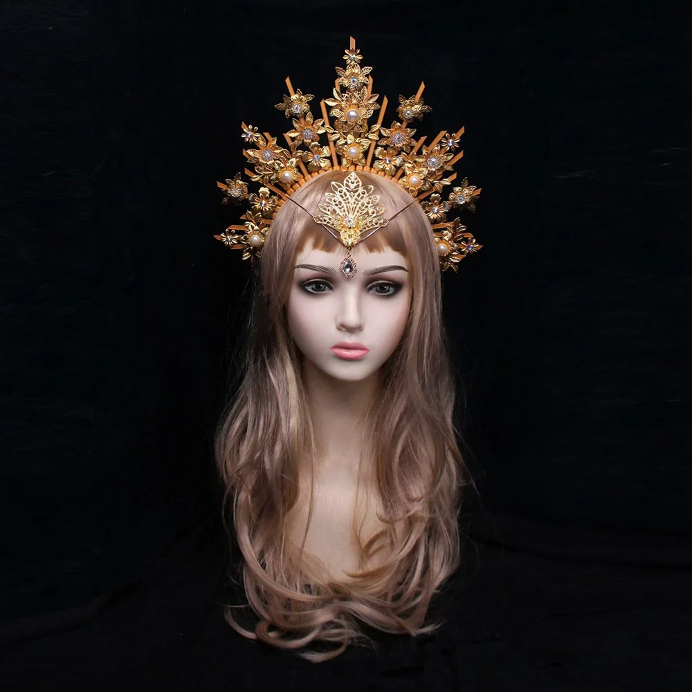 Handmade Spiked Shaped Crown Headpiece Gothic Lotia Goddess Halo Women's Party Headwear Accessories