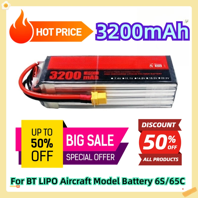 

For BT LIPO Aircraft Model Battery 3200mAh/6S/22.2V/65C