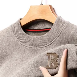 Luxury Spring and Autumn High-quality Warm Men's Casual Round Neck Pullover Sweater Embroidered Design Long-sleeved Top M-4XL