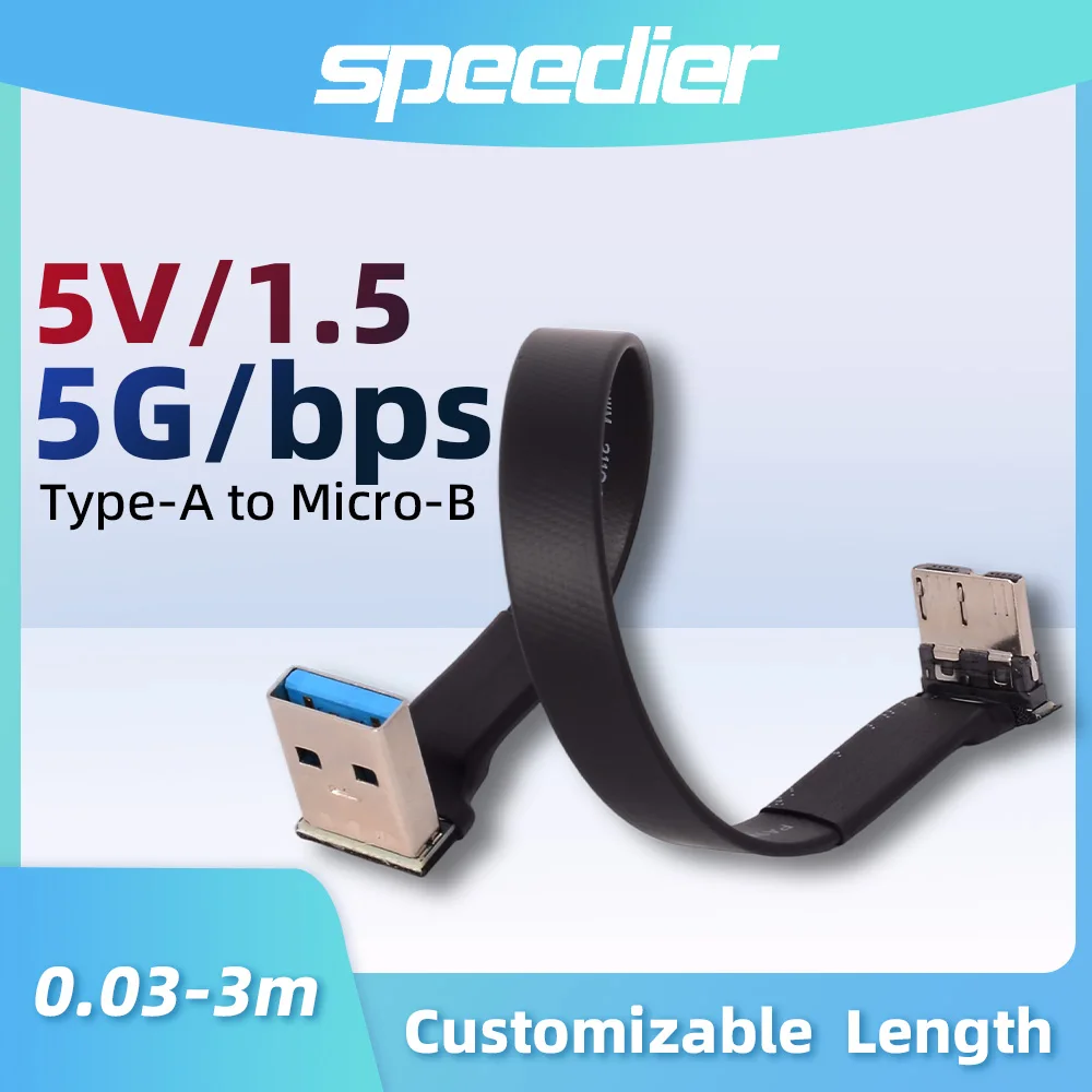 

USB A3.0 Type-A A to Micro-B Male 90 Degrees Double-Angle Data Transfer Cable 5V/1.5A 5G/bps Customised Length USB Micro B Bend