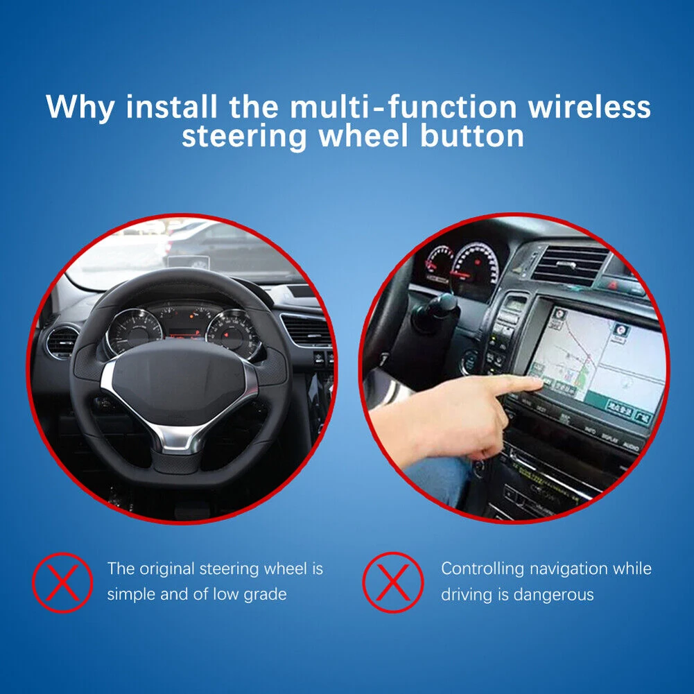 

Remote Control Car Navigation DVD Control Button 12V Steering Wheel Multifunction Key Wireless Battery Operated for Car Vehicle