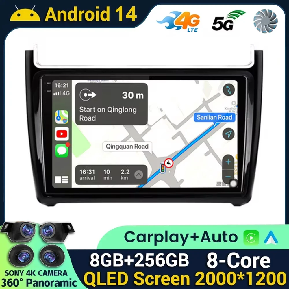 

Автомобильное радио Android 14 Carplay для Volkswagen VW Polo Sedan 2008 2009 2010 2011 2012 2013 2014 2015 Мультимедийный плеер Стерео GPS