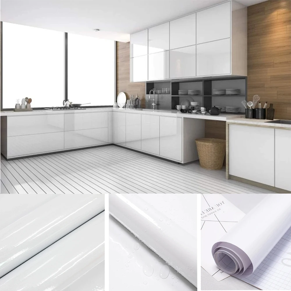 White Contact Paper Vinyl Self Adhesive Wallpaper for Bedroom Living Room Furniture Decoration Glitter Waterproof DIY Sticker